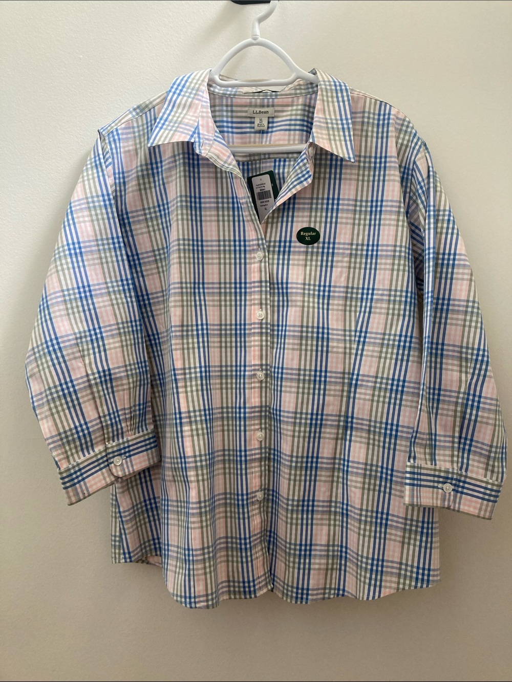L.L. Bean Men's Plaid Button-Down Shirt in Blue, Pink & White